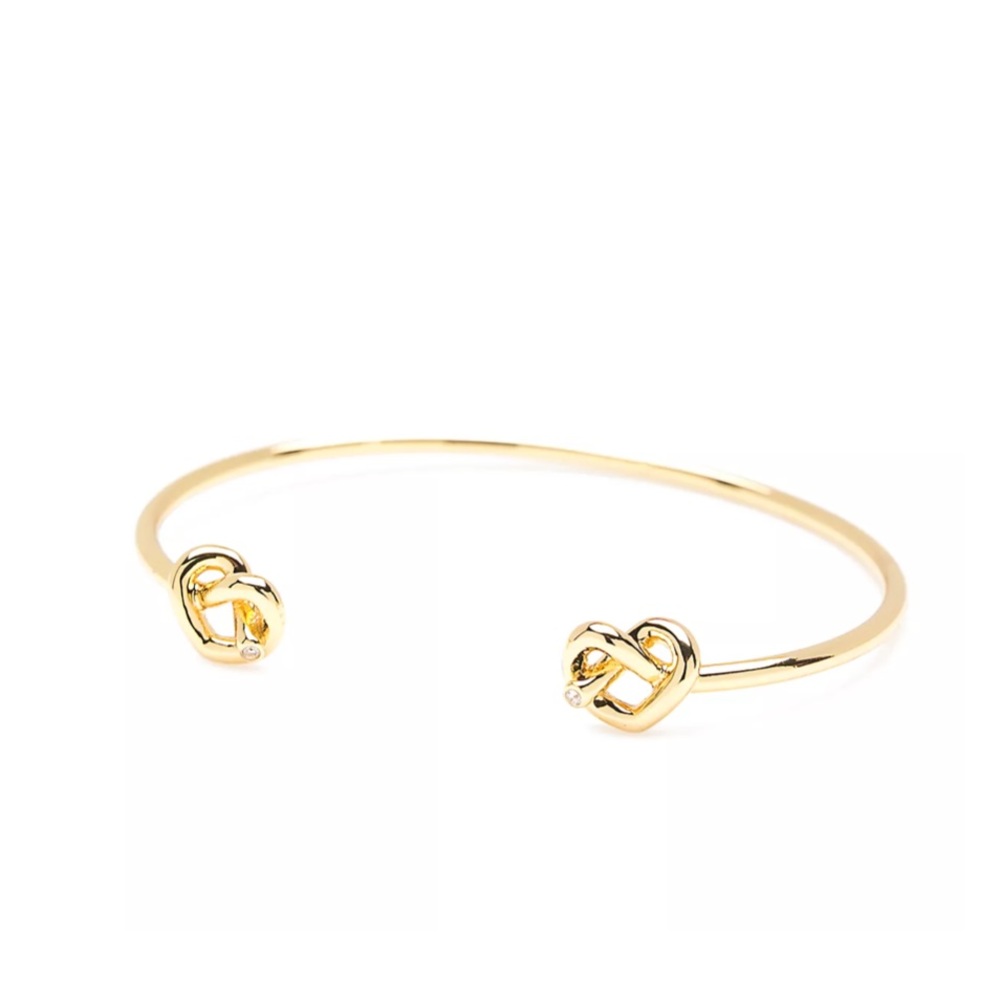 $78 Kate Spade Loves me Knot Double Heart Dainty Cuff Bracelet in gold - Picture 7 of 7
